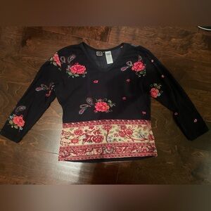 Bila Black and Pink Embellished 3/4 Sleeve Blouse